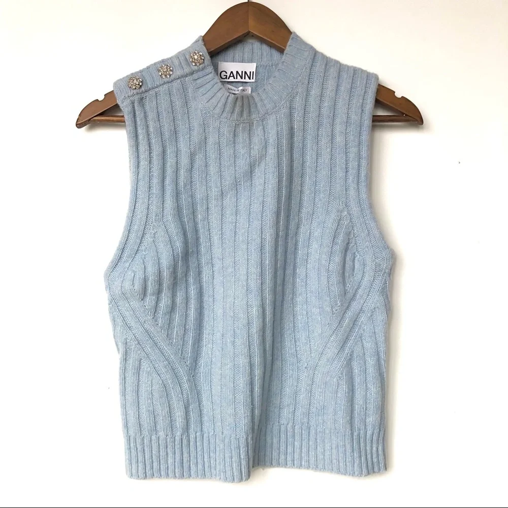 NWT Ganni Wool Blend Sweater w/ Crystal Embellished Buttons - Picture 9 of 15